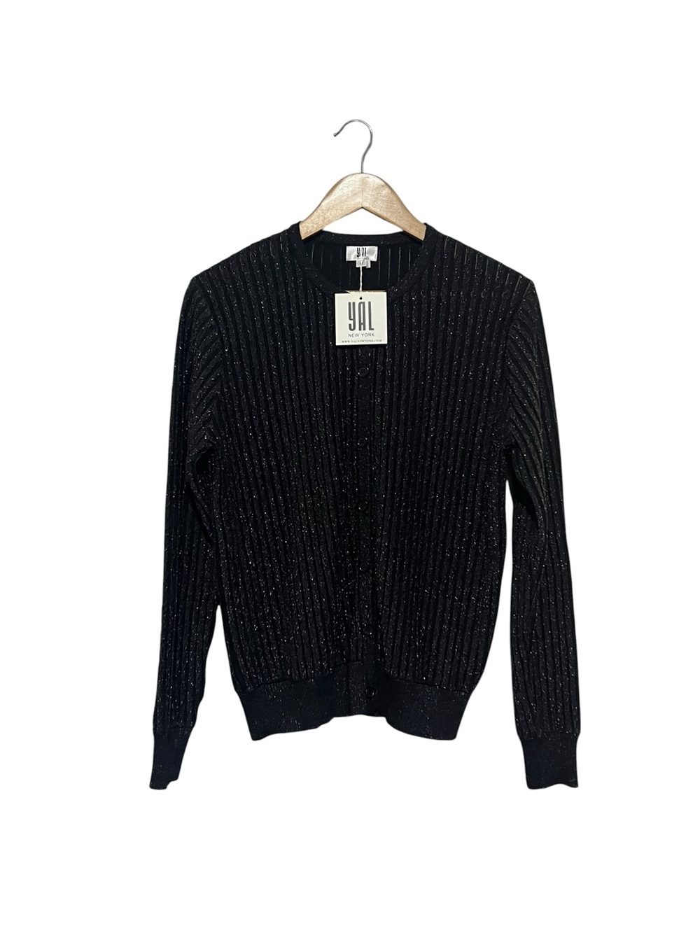 YAL NY Black Knit Cardigan Sweater Lurex Shimmer NWT Large